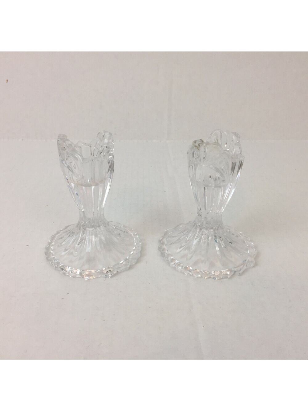 Vintage ONEIDA Augustina 3 1/2 Console Candlestick Holders Set of 2 Glass 1996